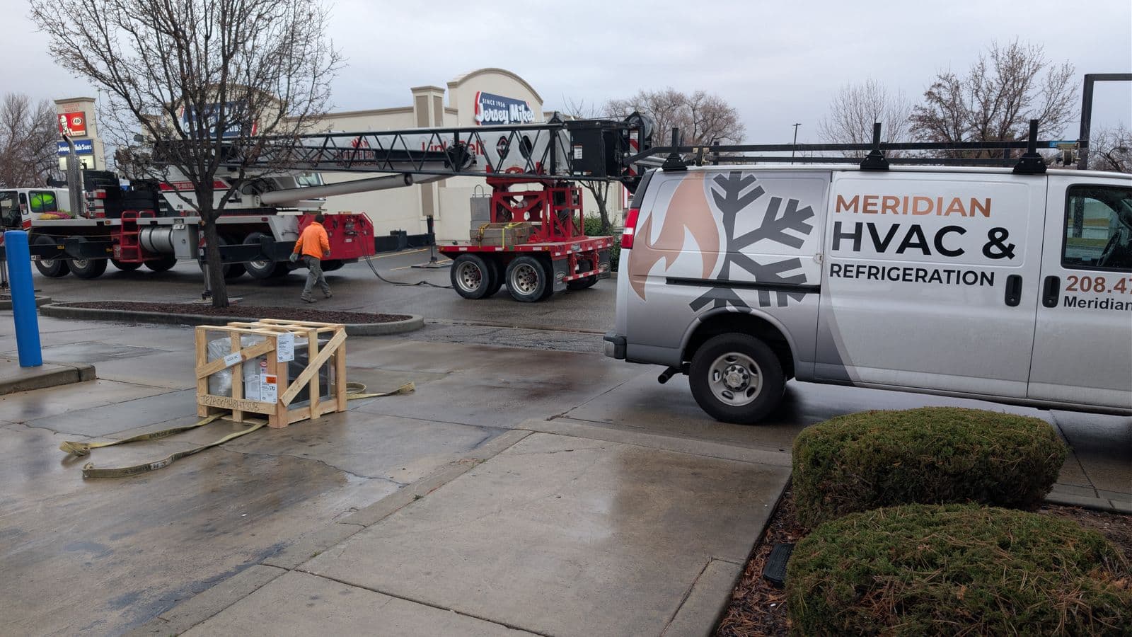Commercial HVAC equipment being prepared for installation