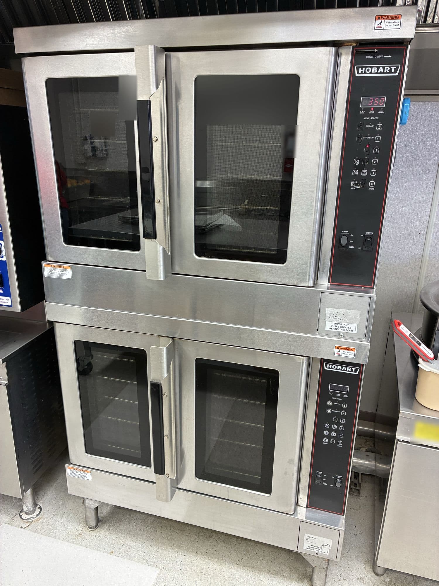 Double-stacked commercial convection ovens with digital controls